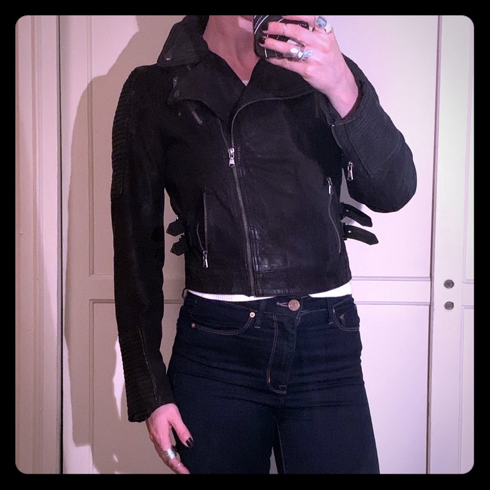 Black Rivet 100% Genuine Leather Moto Jacket